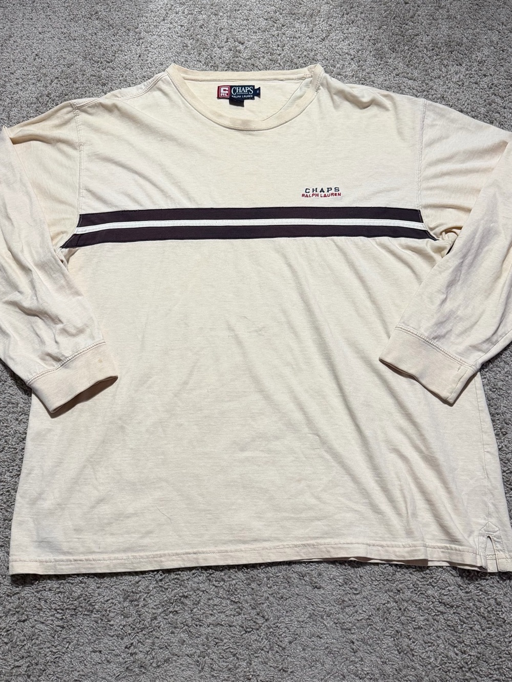 Chaps Cream Long-Sleeve Tee with Dark Brown Stripes